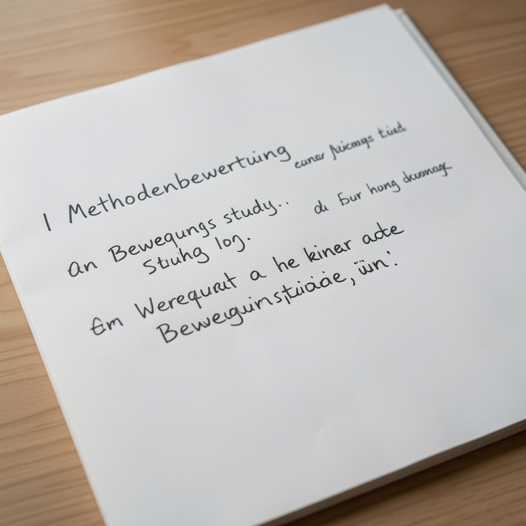 Dokument mit handschriftlichen Anmerkungen zur Methodenbewertung einer Bewegungsstudie, Detailaufnahme